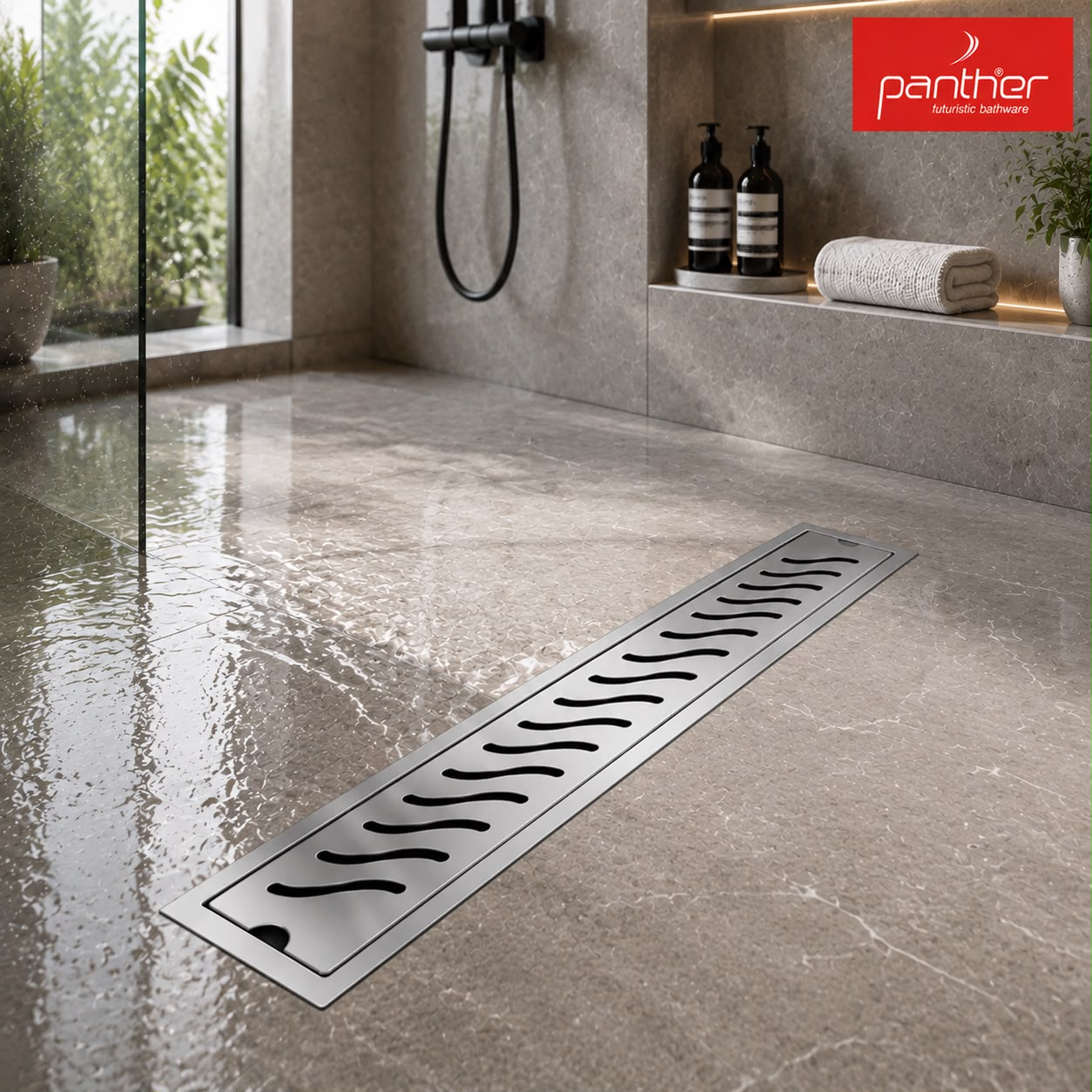 Panther Wave Shower Drain Channel | 24*4 Inches | 304 Stainless Steel