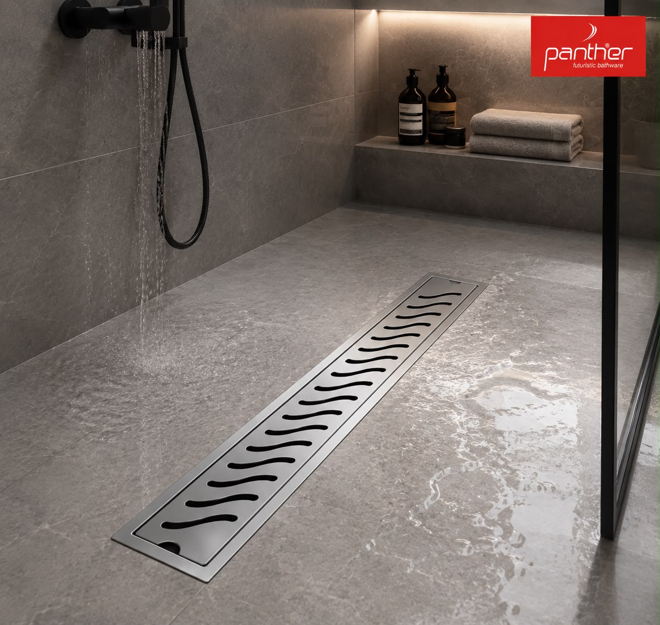 Panther Wave Shower Drain Channel | 24*4 Inches | 304 Stainless Steel